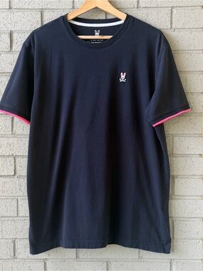 Psycho Bunny Crew Neck Tee Men’s Size 6 Navy Pink Trim 100% Cotton. Large